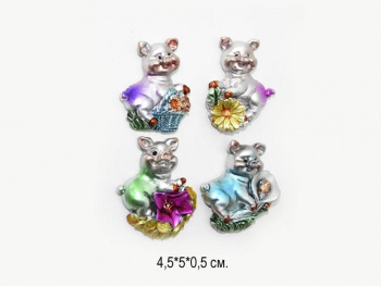 Магнит свинка керам. арт. 8041 Цветная с цветами в пак.°